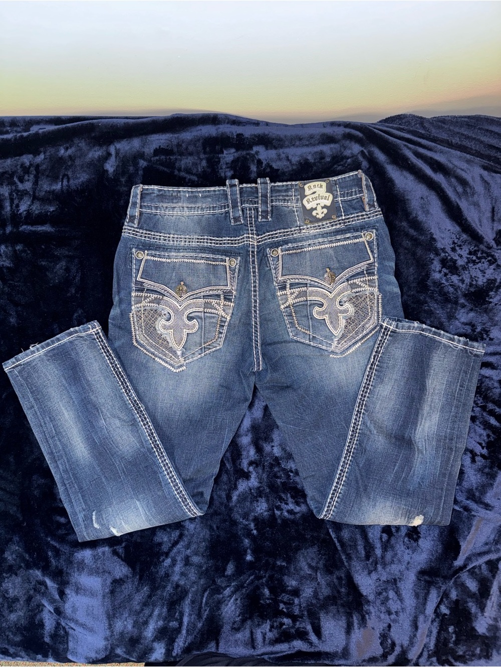 Rock Revival Blue Embroidered Back Pocket Jeans